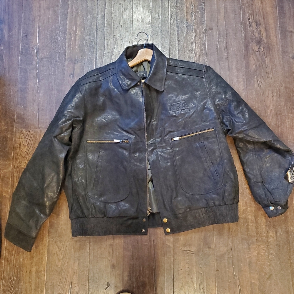New NRA Genuine Leather Jacket XXL Black - Made by Burk's Bay